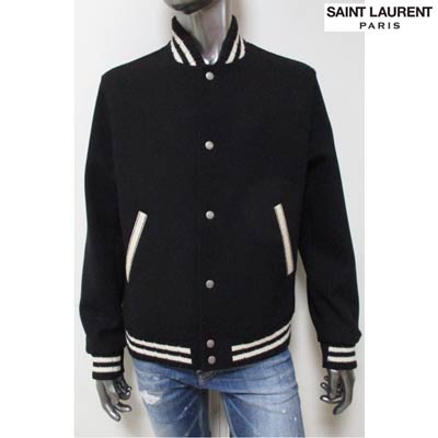 サンローランパリ SAINT LAURENT PARIS メンズ アウター ジャケット ロゴ バックSAINT LAURENTロゴワッペン付きスタジアムジャケット ブラック 625918 Y180W 1000 (R363000) 02A 2020年秋冬新作【送料無料】 【smtb-TK】