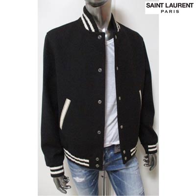 サンローランパリ SAINT LAURENT PARIS メンズ アウター ジャケット ロゴ バックSAINT LAURENTロゴワッペン付きスタジアムジャケット ブラック 625918 Y180W 1000 (R363000) 02A 2020年秋冬新作【送料無料】 【smtb-TK】