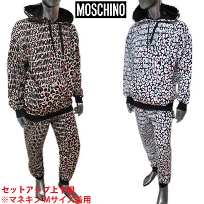 楽天ガッツ ブランドショップモスキーノ MOSCHINO メンズ トップス パーカー パンツ セットアップ上下組 ロゴ 2color 総柄MOSCHINO/レオパード柄プリント・サイドタグ付きセットアップジャージ 白/茶 A1710+A4310 8105 5118/1003 （R83800） 02A 秋冬【送料無料】 【smtb-TK】