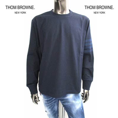 トムブラウン THOM BROWNE メンズ トップス Tシャツ 長袖 ロンT サイドロゴ・アーム部分ボーダーライン・バックネック/サイドトリコロール入りロングTシャツ ネイビー MJS117A 06769 415 (R79200) 02A 2020年秋冬新作【送料無料】 【smtb-TK】