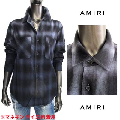 アミリ AMIRI レディース トップス シャツ 長袖 裾カットオフ/ダメージ加工・グラデーションチェック柄Plaid Shirt グレー ブルー W9W03342PD SLB GREY (R104500) 02A 2020年秋冬新作【送料無料】 【smtb-TK】