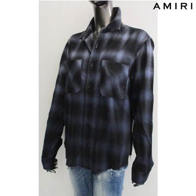 アミリ AMIRI レディース トップス シャツ 長袖 裾カットオフ/ダメージ加工・グラデーションチェック柄Plaid Shirt グレー ブルー W9W03342PD SLB GREY (R104500) 02A 2020年秋冬新作【送料無料】 【smtb-TK】