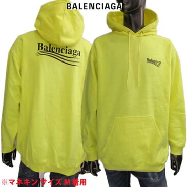 バレンシアガ BALENCIAGA メンズ トップス パーカー フーディー ロゴ フロント/バックフロントBALENCIAGAキャンペーンロゴプリント付裏起毛パーカー ライトイエロー(蛍光イエロー) 600583 TJVD4 7110 (R119900/R124300) GB02A 秋冬【送料無料】 【smtb-TK】