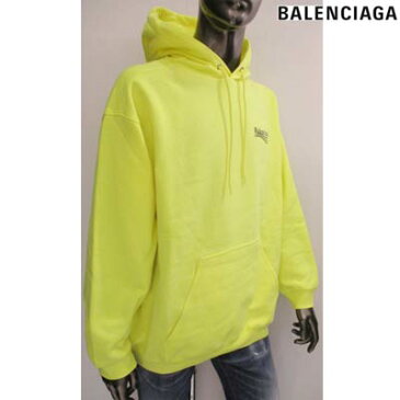 バレンシアガ BALENCIAGA メンズ トップス パーカー フーディー ロゴ フロント/バックフロントBALENCIAGAキャンペーンロゴプリント付裏起毛パーカー ライトイエロー(蛍光イエロー) 600583 TJVD4 7110 (R119900/R124300) GB02A 秋冬【送料無料】 【smtb-TK】