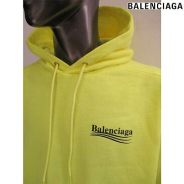 バレンシアガ BALENCIAGA メンズ トップス パーカー フーディー ロゴ フロント/バックフロントBALENCIAGAキャンペーンロゴプリント付裏起毛パーカー ライトイエロー(蛍光イエロー) 600583 TJVD4 7110 (R119900/R124300) GB02A 秋冬【送料無料】 【smtb-TK】