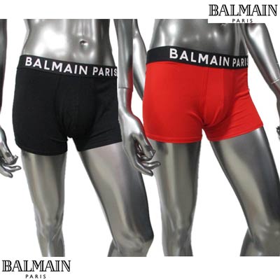 バルマン BALMAIN メンズ 小物 下着 アンダーウェア ロゴ 2color ウエストゴム部分BALMAINロゴプリント付きボクサーパンツ 赤/黒 BRLD55180 60013/00113 600/001 (R11000) 121 春夏【送料無料】 【smtb-TK】