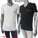 バルマン BALMAIN メンズ トップス Tシャツ 半袖 ロゴ 2color ※丸首タイプもあります バイカラースモールBALMAINロゴ刺繍付Tシャツ 白/黒 BRM805170 10012/00112 100/001 (R22000) 121 春夏【送料無料】 【smtb-TK】