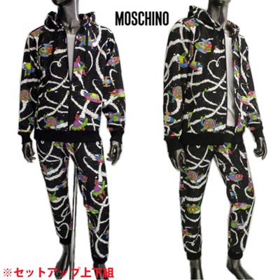 モスキーノ MOSCHINO メンズ セットアップ上下組 トップス パンツ ロゴ 宇宙船/ロボット柄・ポップアートプリント付セットアップ上下組ジャージ 黒 1702+0311 2030 1555 (R133100) 121 2021年春夏新作【送料無料】 【smtb-TK】