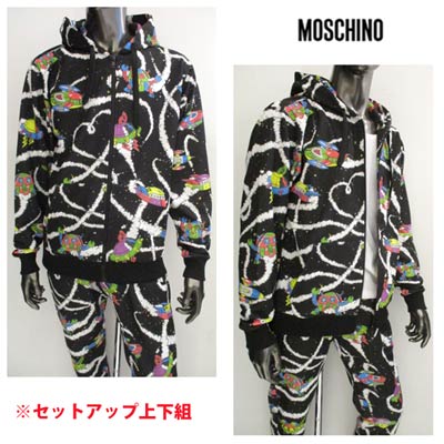 モスキーノ MOSCHINO メンズ セットアップ上下組 トップス パンツ ロゴ 宇宙船/ロボット柄・ポップアートプリント付セットアップ上下組ジャージ 黒 1702+0311 2030 1555 (R133100) 121 2021年春夏新作【送料無料】 【smtb-TK】