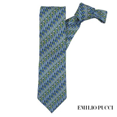 エミリオ プッチ Emilio Pucci メンズ 小物 ネクタイ ブルー グリーン系 シルク100%Emilio Pucciブランドロゴ入りネクタイ マルチカラー PUCCI-TI-D (R12800) YA121 春夏【送料無料】 【smtb-TK】