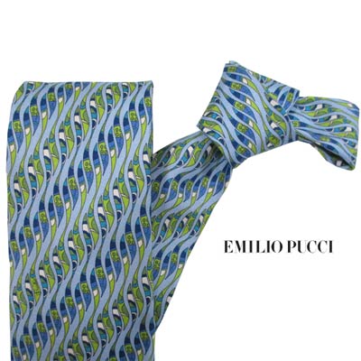 エミリオ プッチ Emilio Pucci メンズ 小物 ネクタイ ブルー グリーン系 シルク100%Emilio Pucciブランドロゴ入りネクタイ マルチカラー PUCCI-TI-D (R12800) YA121 春夏【送料無料】 【smtb-TK】