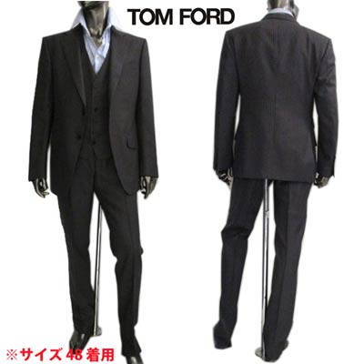 トムフォード TOM FORD メンズ セットアップ スーツ アウター ジャケット パンツ 3ピース・ストライプ柄セットアップスーツ グレー 31YA4C G ...