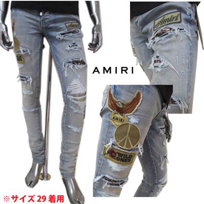 アミリ AMIRI メンズ パンツ ボトムス ロゴ クラッシュ加工・マルチロゴワッペン付クラッシュデニムパンツ ブルー インディゴ MDS016 408 CLAY INDIGO (R187000) 121 2021年春夏新作【送料無料】 【smtb-TK】