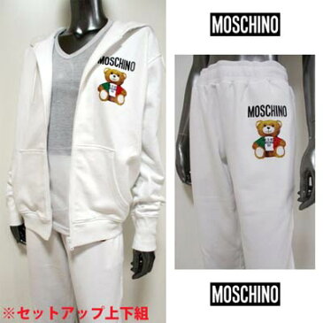 モスキーノ MOSCHINO レディース セットアップ上下組 トップス パンツ ロゴ 2color MOSCHINO BEAR転写ロゴプリント付きセットアップジャージ 白/黒 V1709+V0309 0527 1001/1555 (R166100) 121 2021年春夏新作【送料無料】 【smtb-TK】