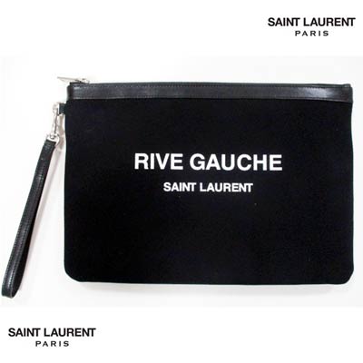 サンローランパリ SAINT LAURENT PARIS メンズ 鞄 バッグ ロゴ ユニセックス可 RIVE GAUCHEロゴプリント付きポーチ型クラッチバッグ ブラック 581369 96NAE 1070 (R60500/R75900) 121 2021年春夏新作【送料無料】 【smtb-TK】