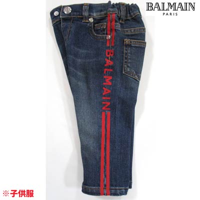 バルマン BALMAIN メンズ キッズ 子供服 赤ちゃん用 パンツ ボトムス ロゴ ボタンロゴ刻印・サイドBALMAINロゴライン付きデニムパンツ ブルー 6O6A70 OA630 621 (R31900) 121 2021年春夏新作【送料無料】 【smtb-TK】