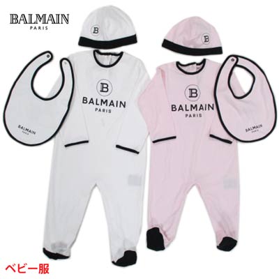 バルマン BALMAIN メンズ キッズ ベビー服 トップス ロンパース 2color 男児/女児着用可 帽子/ヨダレかけ付き・BALMAINロゴプリント付きロンパース 白/ピンク 6M0850 MB370 100/506 (R51700) 121 2021年春夏新作【送料無料】 【smtb-TK】