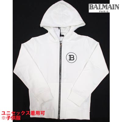 バルマン(BALMAIN)チェスト部分Bロゴ・バックBALMAINロゴプリント付きジップパーカー