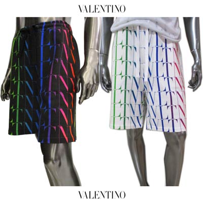 ヴァレンティノ VALENTINO メンズ パンツ ボトムス ハーフパンツ ロゴ 2color 総柄レインボーカラーVLTNロゴプリント付きハーフスウェットパンツ 白 バレンチノ VV3MD02Q 6LF L81/20K (R132000) 121 2021年春夏新作【送料無料】 【smtb-TK】