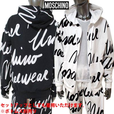 モスキーノ MOSCHINO メンズ トップス パーカー ロゴ 2color セットアップ可(ボトムス別売り) 総柄MOSCHINO筆記体ロゴプリント付ジップパーカー A1702 8111 1001/1555 (R42900) 春夏【送料無料】 【smtb-TK】