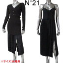 ヌメロヴェントゥーノ N°21 レディース トップス アウター ワンピース 裾プリーツデザインペチコート・ボタンロゴ刻印付ライトニットワンピース ブラック AH...