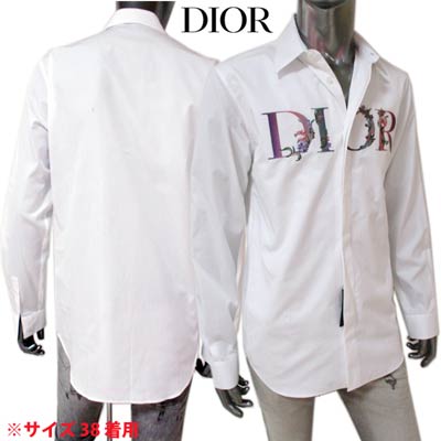 ディオールオム DIOR HOMME メンズ トップス シャツ 長袖 ロゴ スペアボタン/ロゴ刻印ボタン・DIOR花柄刺繍ロゴ付きカジュアルシャツ ホワイト 113C515A 1581 084 (R143000) GB121 2021年春夏新作【送料無料】 【smtb-TK】