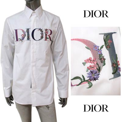 ディオールオム DIOR HOMME メンズ トップス シャツ 長袖 ロゴ スペアボタン/ロゴ刻印ボタン・DIOR花柄刺繍ロゴ付きカジュアルシャツ ホワイト 113C515A 1581 084 (R143000) GB121 2021年春夏新作【送料無料】 【smtb-TK】