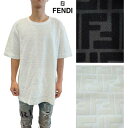 フェンディ FENDI メンズ トップス Tシャツ 半袖 ロゴ 2色展開 ロゴ部分シェニール織・総柄FFズッカ柄ロゴ付Tシャツ アイボリー/ブラック FY093...