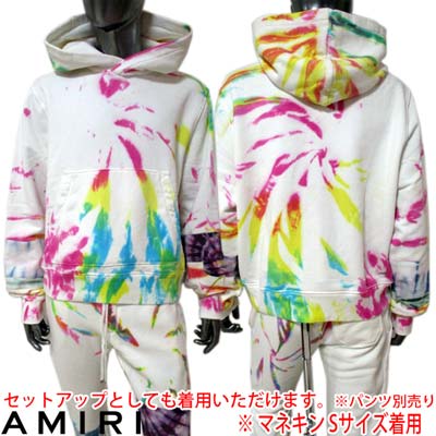 アミリ AMIRI メンズ トップス パーカー フーディ セットアップ着用可(ボトムス別売り) タイダイ柄・裾部分AMIRIロゴプレート付きパーカー ホワイト ...