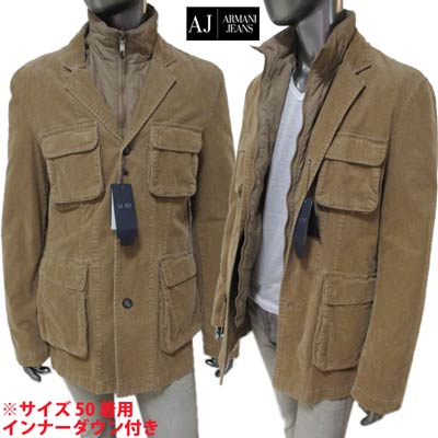 アルマーニジーンズ ARMANI JEANS メンズ アウター ジャケット ロゴ AJロゴ刻印ボタン/ジップ・インナーダウン付きマルチポケット付コーデュロイジャケット ブラウン キャメル N6K03 AT C E1 CAMEL (R42800) 10A 【送料無料】 【smtb-TK】