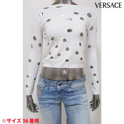 ヴェルサーチ VERSACE レディース トップス 長袖 ライトニット 穴あきデザイン・ショート丈ラ