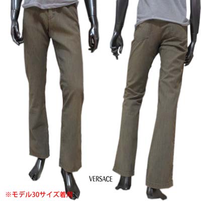 乐天商城 - ヴェルサーチ VERSACE メンズ パンツ デニム サイドポケット 色褪せ加工 ヴィンテージ加工 フロントボタンロゴ刻印有 バックポケット部分ロゴ有 ベージュ CPJ22Z 9A338 428 (R41800) 5S 【送料無料】 【smtb-TK】