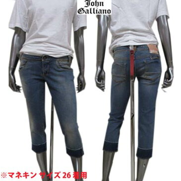 ジョンガリアーノJOHN GALLIANO レディース パンツ ボトムス デニム 七分丈 サイドポケット フロントボタンロゴ有 バックポケット部分刺繍デザイン・ロゴ有 ブルー SIG 091 (R26800) IT10S 【送料無料】 【smtb-TK】