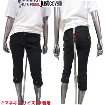 ジャストカバリ (JUST CAVALLI) レディース パンツ ボトムス デニム 七分丈 サイドポケット バックポケットチャック式 チャック部分木の葉デザイン バックボタンロゴ有 ブラック QO6125 41929 900 (R59800) 7S H5 【送料無料】 【smtb-TK】