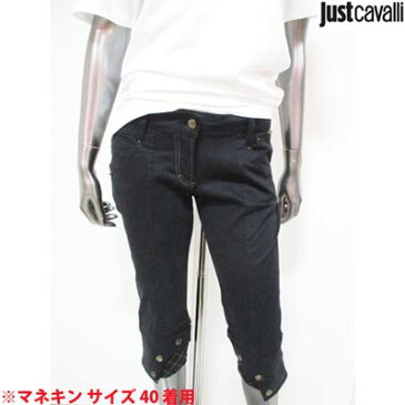 ジャストカバリ (JUST CAVALLI) レディース パンツ ボトムス デニム 七分丈 サイドポケット バックポケットチャック式 チャック部分木の葉デザイン バックボタンロゴ有 ブラック QO6125 41929 900 (R59800) 7S H5 【送料無料】 【smtb-TK】
