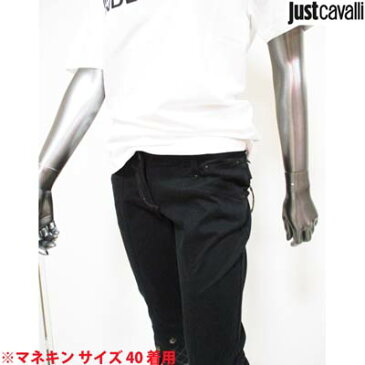 ジャストカバリ (JUST CAVALLI) レディース パンツ ボトムス デニム 七分丈 サイドポケット バックポケットチャック式 チャック部分木の葉デザイン バックボタンロゴ有 ブラック QO6125 41929 900 (R59800) 7S H5 【送料無料】 【smtb-TK】
