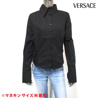 樂天商城 - ヴェルサーチ VERSACE レディース トップス シャツ 長袖 ロゴ サイドVERSACEロゴタグ付き・シンプルデザインシャツ ブラック EV6600 06675 900 (R17800) 【送料無料】 【smtb-TK】