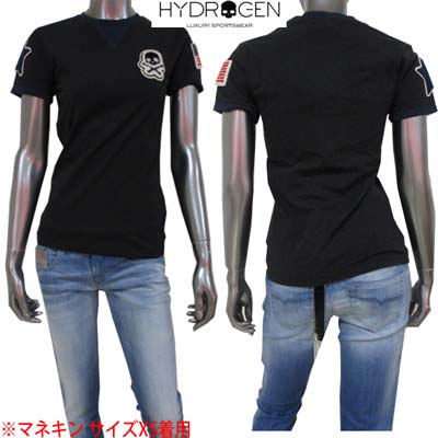 ハイドロゲン HYDROGEN レディース トップス Tシャツ 半袖 BRONZAJI アーム/チェスト部分ワッペン(スカル/スター/アメリカ)付き半袖Tシャツ ブラック 149005 007 (R16800) 【送料無料】【smtb-tk】 DB14S