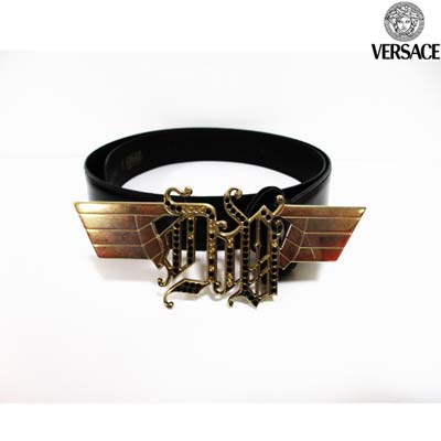 樂天商城 - 【価格聞いてから】【訳アリ バックル キズ・汚れ有】ヴェルサーチ VERSACE メンズ 小物 ベルト ユニセックス可 ゴールドウイング/ゴシックロゴバックル付きベルト ブラック CU1851 VE1 41O (R49000) 【送料無料】【smtb-tk】 A4