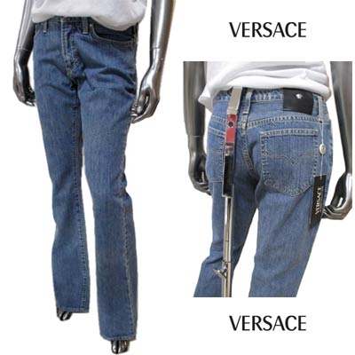 ヴェルサーチ VERSACE レディース パンツ ボトムス ロゴ メデューサ刻印リベット/ボタン・革パッチ付き裾フレアデニム ブルー EV6000 00203 700 (R19800) 03S 【送料無料】 【smtb-TK】