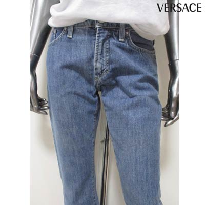 ヴェルサーチ VERSACE レディース パンツ ボトムス ロゴ メデューサ刻印リベット/ボタン・革パッチ付き裾フレアデニム ブルー EV6000 00203 700 (R19800) 03S 【送料無料】 【smtb-TK】
