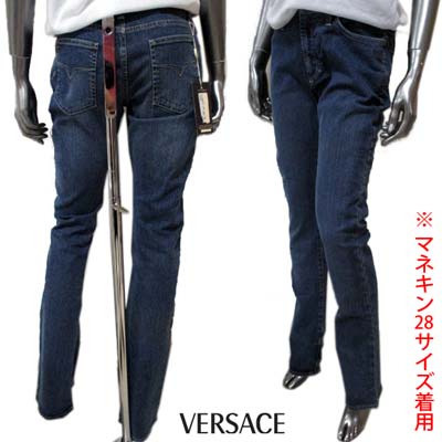 ヴェルサーチジーンズクチュール VERSACE JEANS COUTURE レディース ボトムス デニムパンツ ジーンズ バックレザーロゴパッチ・ロゴ刻印ボタン・裾ジップ付きデニムパンツ ブルー EV6020 11088 700 (R23800) 【送料無料】【smtb-tk】