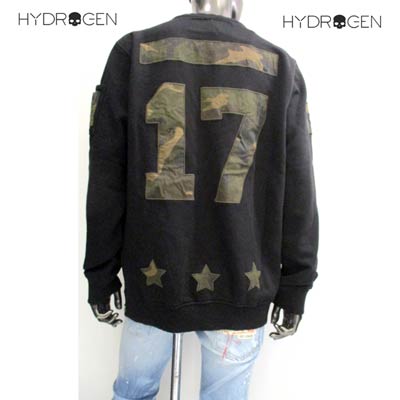 ハイドロゲン HYDROGEN メンズ トレーナー スウェットシャツ トップス マルチカモ柄ワッペン・サイドスリット・スカルジップ入りスウェットシャツ ブラック 色違い(グレー)あり 190600 007 (R46440) 【送料無料】【smtb-tk】 DB61A