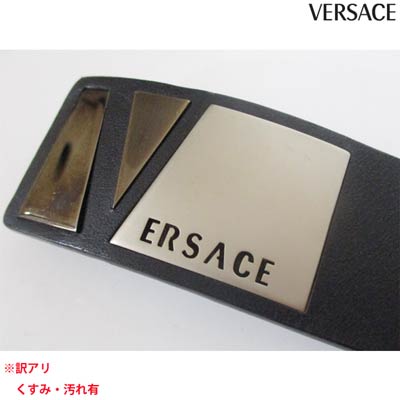 訳あり ベルトロゴ部分汚れ有 ヴェルサーチ VERSACE メンズ 小物 ベルト ロゴ VERSACEロゴプレート付きレザーベルト ブラック DCU7651 DCU2 (R75800) 7S 【送料無料】 【smtb-TK】