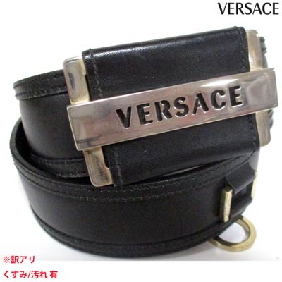 ヴェルサーチェ ビジネスベルト メンズ 【訳あり クスミ/キズ有】ヴェルサーチ VERSACE メンズ 小物 ベルト ロゴ VERSACEロゴ刻印バックル・ハーフリング付きレザーベルト ブラック CD9321 VT1 410 (R59800) 5A 【送料無料】 【smtb-TK】