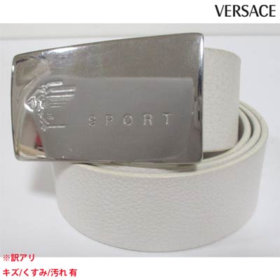 【訳あり バックルキズ/レザー汚れ有】ヴェルサーチ VERSACE メンズ 小物 ベルト ロゴ ハーフメデューサ刻印バックル付きレザーベルト ホワイト 40197 117746 001 (R17800) 6S 【送料無料】 【smtb-TK】