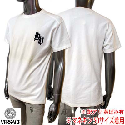 【訳あり 黄ばみ/汚れ有】ヴェルサーチ VERSACE メンズ トップス Tシャツ 半袖 ロゴ ロゴ刺繍入りTシャツ ホワイト 1034864 101763 206XTU413 (R37800) 5S 【送料無料】 【smtb-TK】