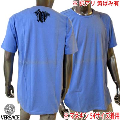 【訳あり 黄ばみ有】ヴェルサーチ VERSACE メンズ トップス Tシャツ 半袖 ロゴ 背面ロゴ刺繍入りTシャツ ブルー 3EVMH04 050 (R1680...