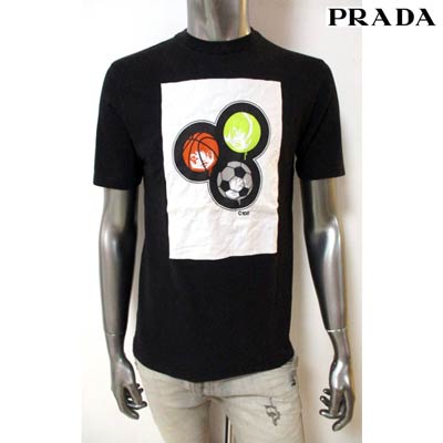 プラダ PRADA メンズ トップス Tシャツ 半袖 ロゴ フロントフェイス/サッカーボールロゴプリント付Tシャツ 白 SJM407 HTH BLACK (R32800) 6S 【送料無料】 【smtb-TK】