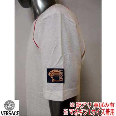 ヴェルサーチスポーツ VERSACE SPORT メンズ Tシャツ 半袖 ストレッチ レイヤード ラッシュガード ロゴ有 ホワイト ※訳アリ(黄ばみ)有 PT2790 82156 001 (R17800) 7S 【送料無料】 【smtb-TK】